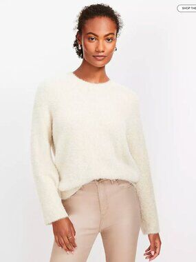 Loft Shimmer Fuzzy Sweater White/Gold